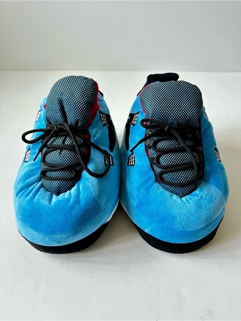 Plush Sneaker Slippers Men 7.5 Women 9 Blue Black Slip On Cozy House Shoes